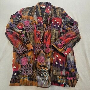 Kensington Square Blazer Women Large Multicolor Abstract Floral Patchwork 90 USA